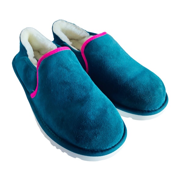 UGG Kenton Men's Slippers Sz 10 M Deep Teal Suede Slipper Sheepskin Fur Shoes - Picture 3 of 13